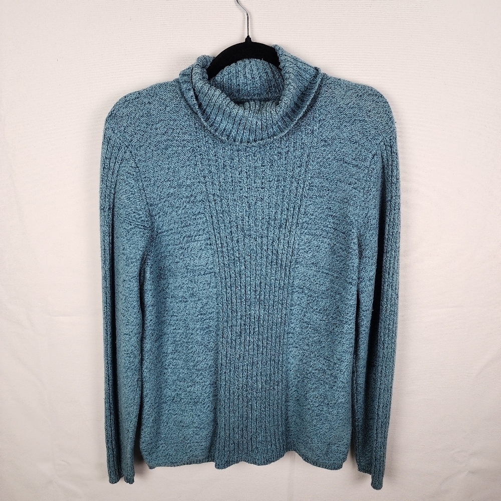 Sundance Womens XL Blue Marl Ribbed Turtleneck Cotton Silk Blend Sweater